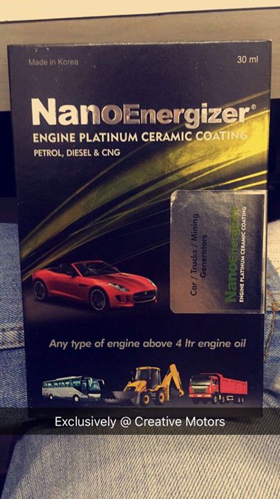 Nano Energizer is an engine ceramic coating technology. It coats your metallic engine into Ceramic which leads to a significant reduction in engine friction. These are the effects of a Ceramic Coated Engine:

➡ FUEL SAVINGS FROM 8 TO 21% (UP TO 40% ON IDLE MODE)
➡ INCREASES AND RESTORES ENGINE POWER
➡ PROTECTS YOUR ENGINE
➡ 6X ENGINE OIL SAVINGS
➡ NO MORE SMOKE BELCHING
➡ REDUCES SIGNIFICANTLY NOISE & VIBRATIONS
➡ NO MORE OVERHEATING OF ENGINE

To coat your engine with Ceramic, you simply inject/pour Nano Energizer in your engine. It is applicable in ALL TYPES OF ENGINES USING GASOLINE, DIESEL and LPG. 

Only Available at 'Creative Motors'. Grab yours now and test it yourself!

☎️ SMS/Whatsapp : +91-99099 99135 or 079 26421200
✉️ Address : 1&2, Ground Floor. Urvashi Complex,
Mithakhali Cross roads,
Navrangpura,
Ahmedabad, India 380009

