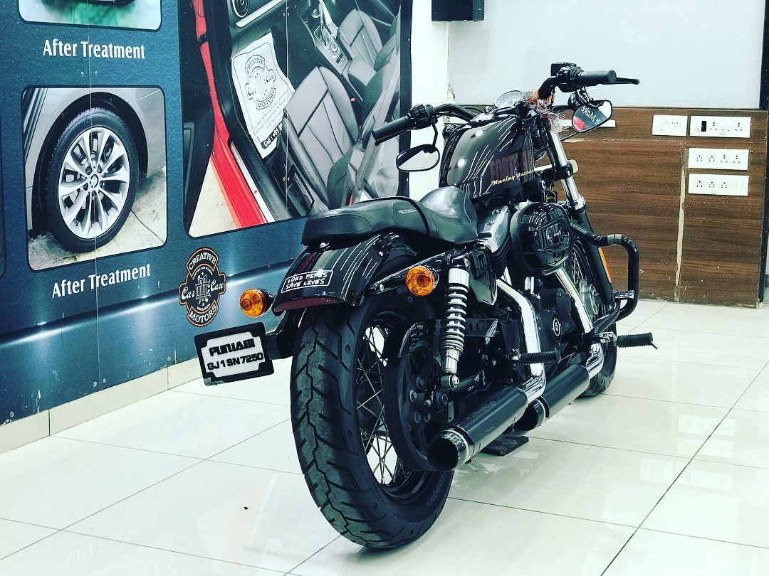 Harley Davidson 48 got Ceramic Coated 
#Benefits: - Scratch Resistant - Easy to Clean & Maintain - High Glossy Shine - Highly Durable 
#creativemotors #bikes #bikers  #microdetailing #ceramiccoatings #coatings  #glasscoatings #waterrepellant #scratchproof #supercars #Rajkot #ahmedabad #qualityovereverything