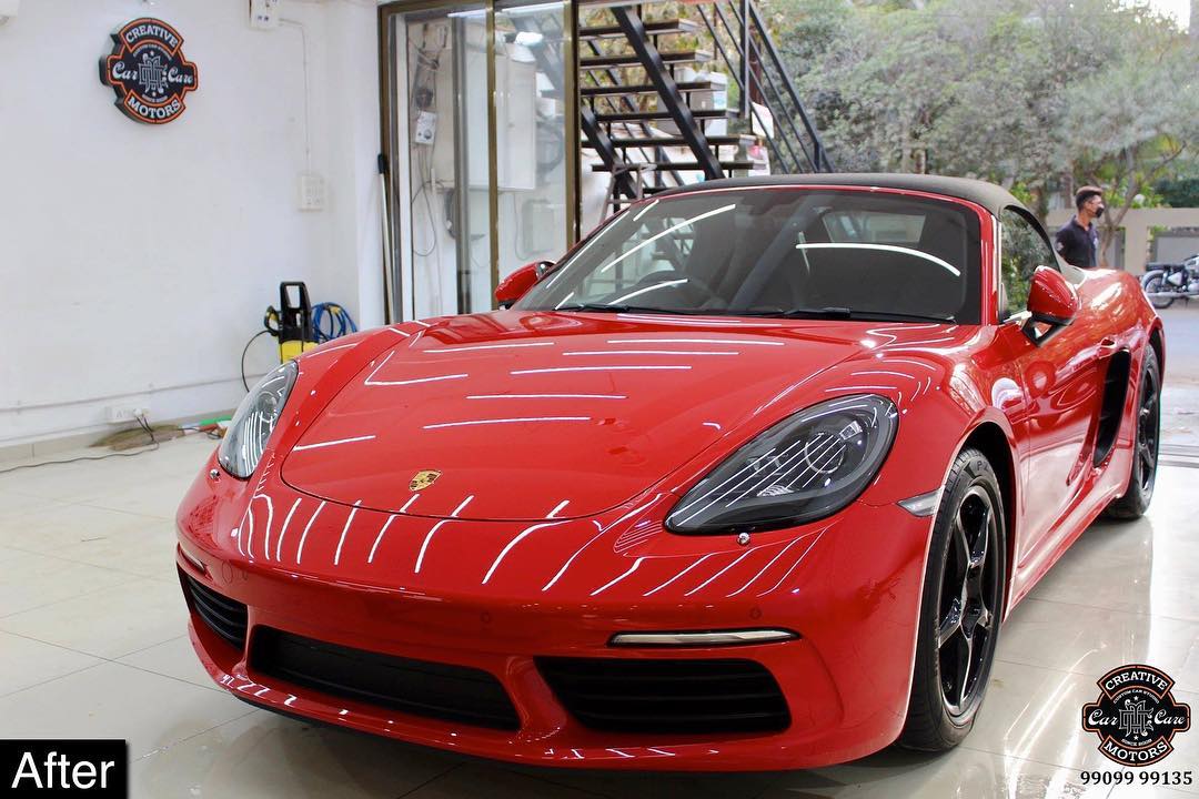 #Porsche #Boxster getting its Paint protected by #Ceramic #Coating 🔥

Minor Scratches Removed, Ceramic Coating Applied which will last up to 3 years, & will Become Scratch Resistant up to 9H Hardness ✅, Easy to Clean & Maintain.

Carefully 👀Check Before & After Pictures 📸 mentioned in the Post 
#specialistforceramiccoating

Our Branches: 📌
1. Zion Prime, Thaltej-Shilaj Rd. Ahmedabad.
2. Urvashi Complex, Law Garden Rd, Ahmedabad.
3. Akshar Marg-Amin Marg, Rajkot.

India 🇮🇳 Creative Motors®️
Website 💥 : www.creativemotors.in
Youtube 🎥 : www.youtube.com/creativemotors

For Bookings/Query :
☎️Call: +91 99099 99135 📱Call: +91 99099 99134

#creativemotorsahmedabad🔝
#cardetailing #highendcardetailing #ahmedabad #ceramiccoating #glasscoating #Original #Permanent #protection #India #Super #worldno1 #superhydrophobic #Diamond #proud #proudmoments
#Mercedes #Ahmedabad #Rajkot #qualityovereverything💯